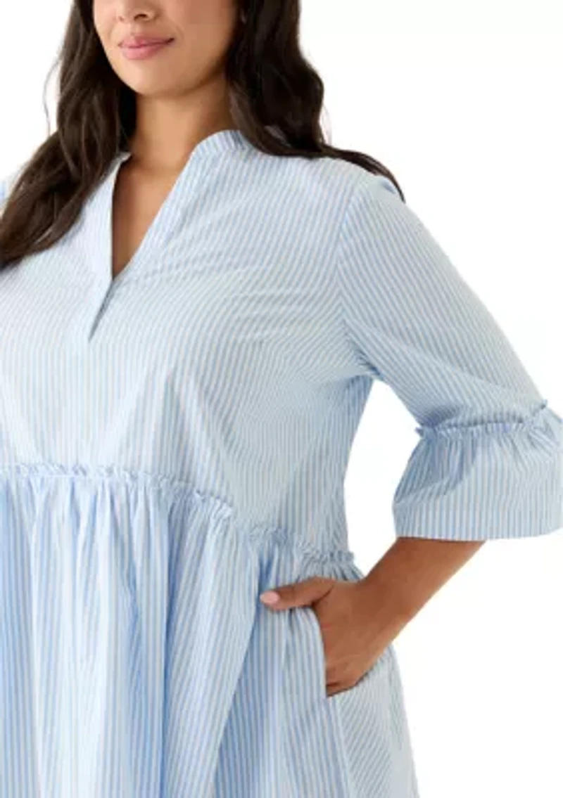 Plus Three-Quarter Sleeve Flounce Tiered Dress