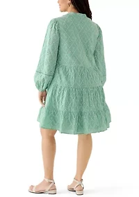 Plus Long Balloon Sleeve Embroidered Dress