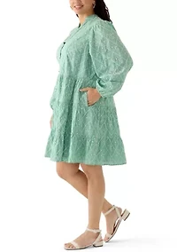 Plus Long Balloon Sleeve Embroidered Dress