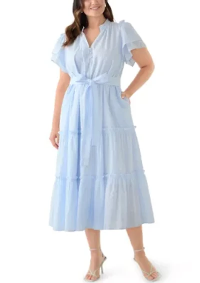 Plus Double Flutter Sleeve Belted Maxi Dress