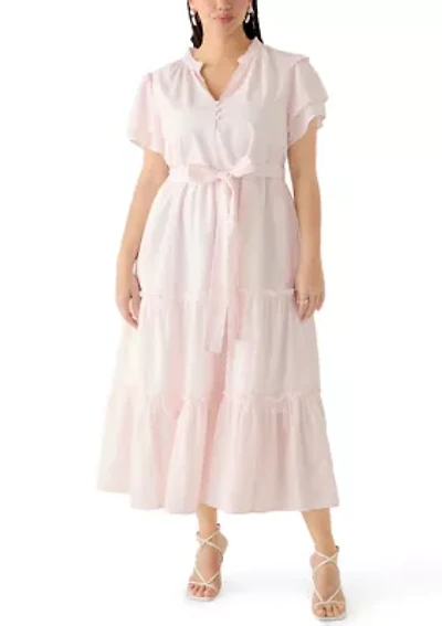 Plus Double Flutter Sleeve Belted Maxi Dress