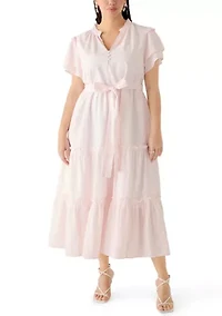 Plus Double Flutter Sleeve Belted Maxi Dress