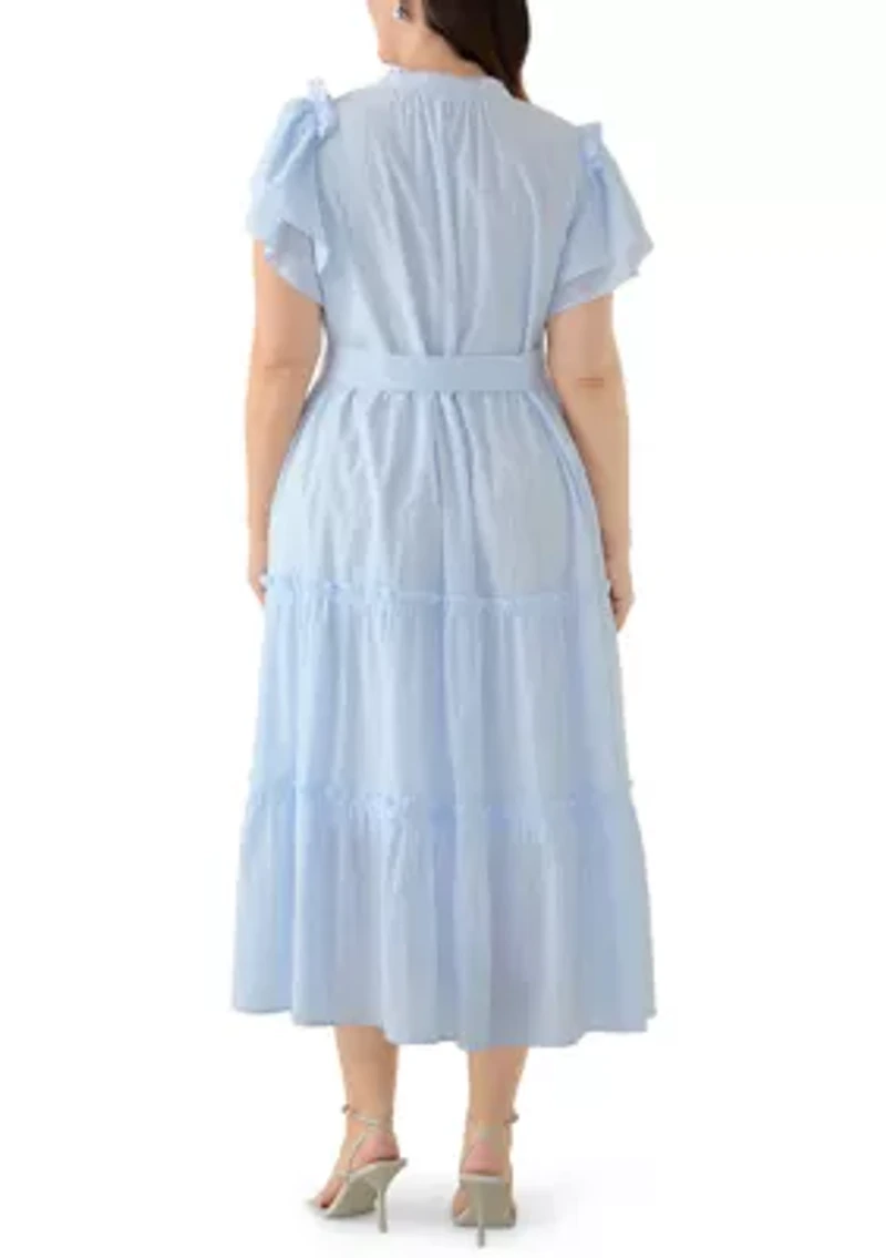 Plus Double Flutter Sleeve Belted Maxi Dress