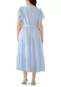 Plus Double Flutter Sleeve Belted Maxi Dress