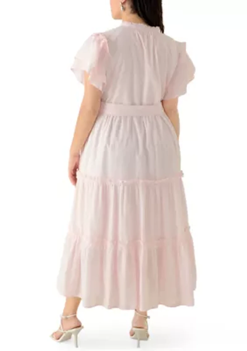 Plus Double Flutter Sleeve Belted Maxi Dress