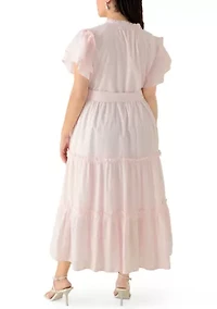 Plus Double Flutter Sleeve Belted Maxi Dress
