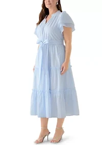 Plus Double Flutter Sleeve Belted Maxi Dress