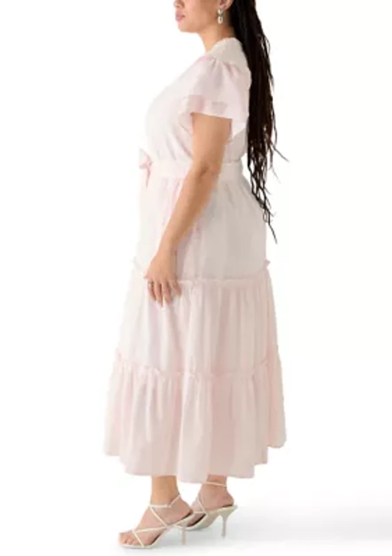 Plus Double Flutter Sleeve Belted Maxi Dress