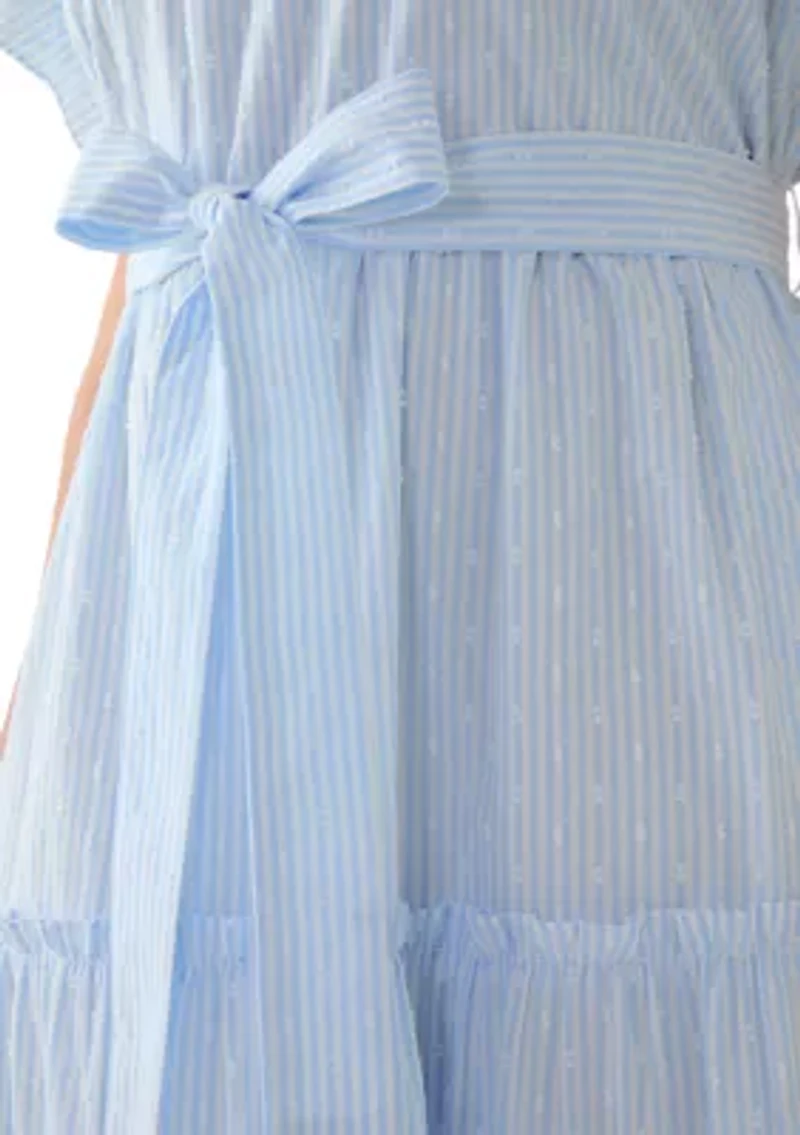 Plus Double Flutter Sleeve Belted Maxi Dress