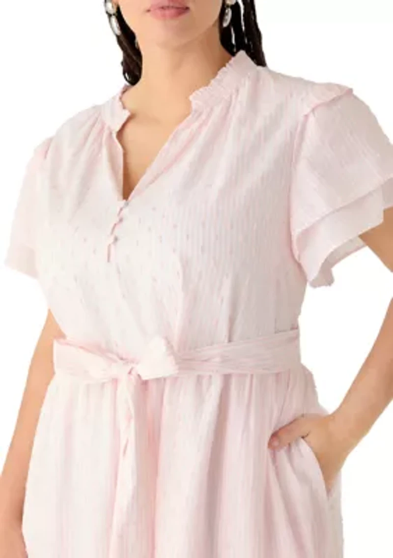 Plus Double Flutter Sleeve Belted Maxi Dress