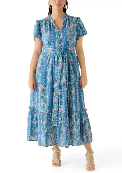 Plus Flutter Sleeve Belted Maxi Dress