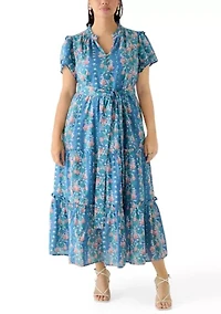 Plus Flutter Sleeve Belted Maxi Dress