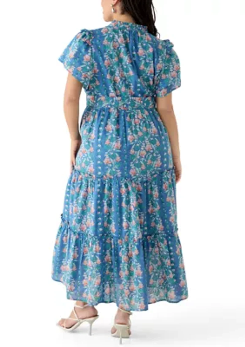 Plus Flutter Sleeve Belted Maxi Dress