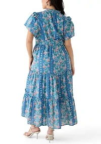 Plus Flutter Sleeve Belted Maxi Dress