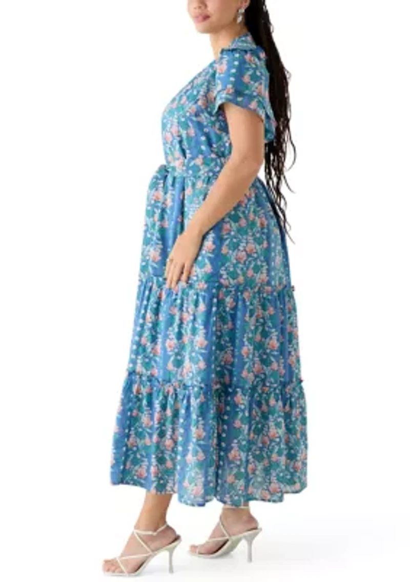 Plus Flutter Sleeve Belted Maxi Dress