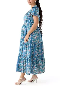 Plus Flutter Sleeve Belted Maxi Dress