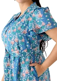 Plus Flutter Sleeve Belted Maxi Dress