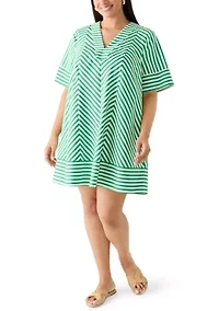 Plus V-Neck Print Straight Dress