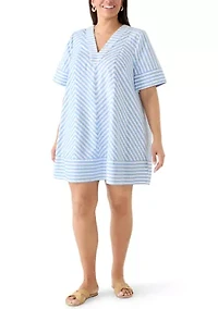 Plus V-Neck Print Straight Dress