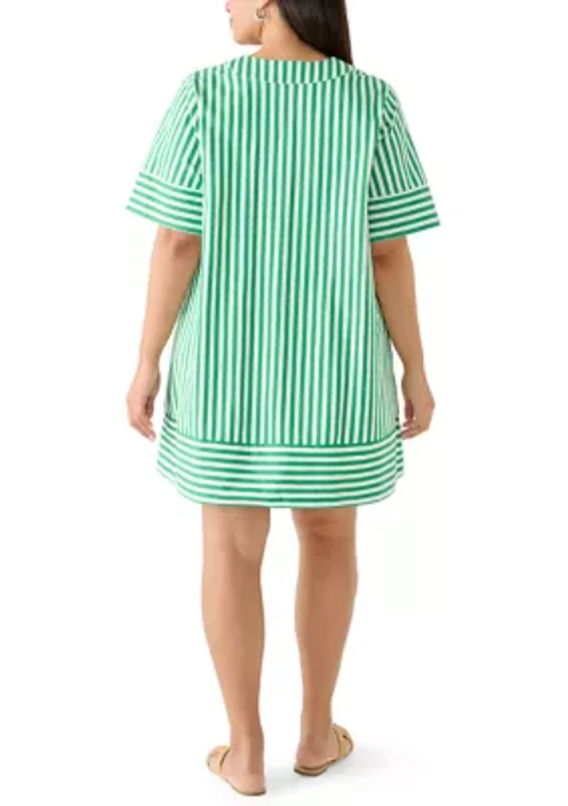 Plus V-Neck Print Straight Dress