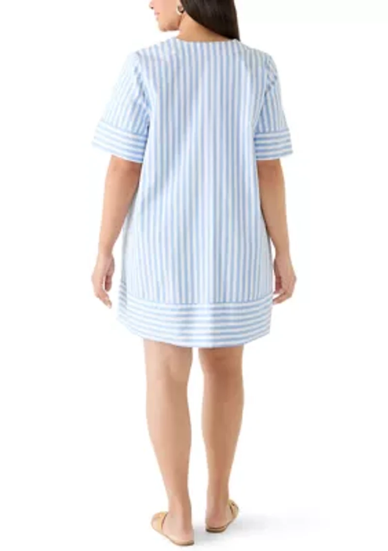 Plus V-Neck Print Straight Dress