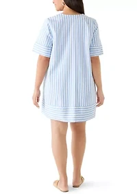 Plus V-Neck Print Straight Dress