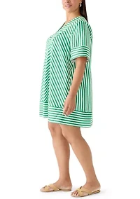 Plus V-Neck Print Straight Dress
