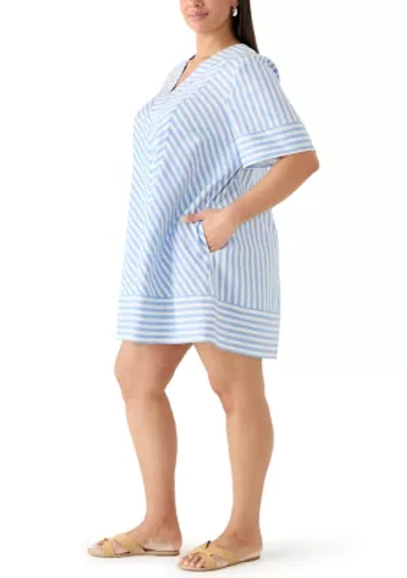 Plus V-Neck Print Straight Dress