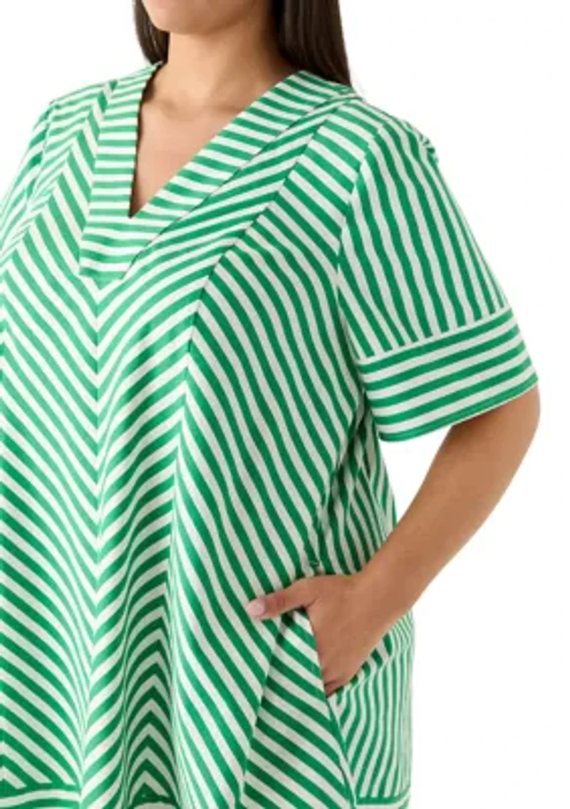 Plus V-Neck Print Straight Dress