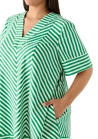 Plus V-Neck Print Straight Dress