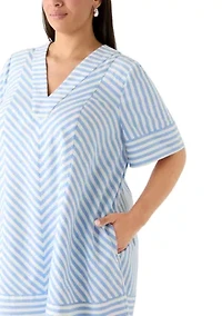 Plus V-Neck Print Straight Dress