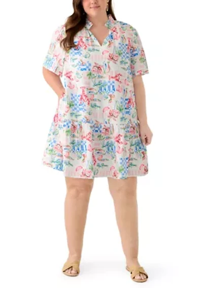 Plus Notch Neck Print Mini Dress