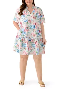 Plus Notch Neck Print Mini Dress