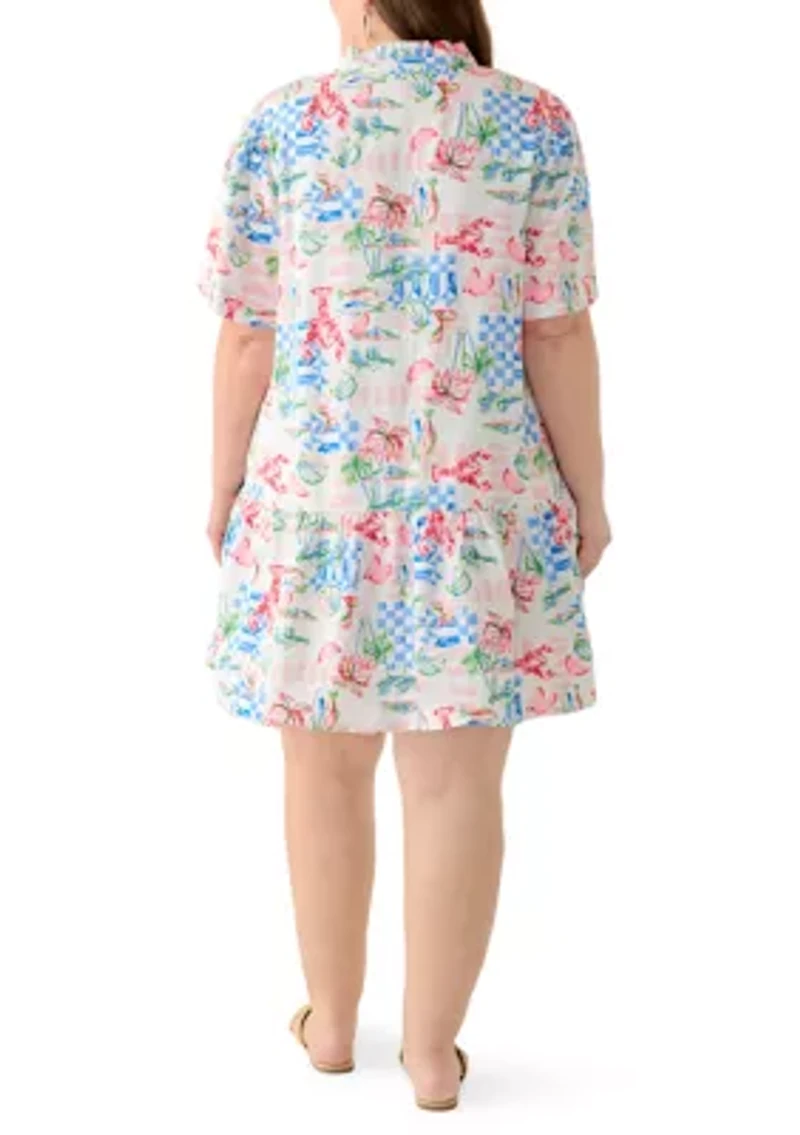 Plus Notch Neck Print Mini Dress