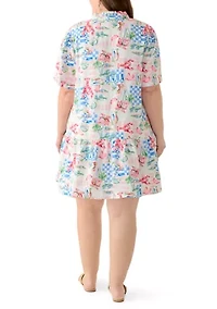 Plus Notch Neck Print Mini Dress