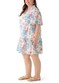 Plus Notch Neck Print Mini Dress