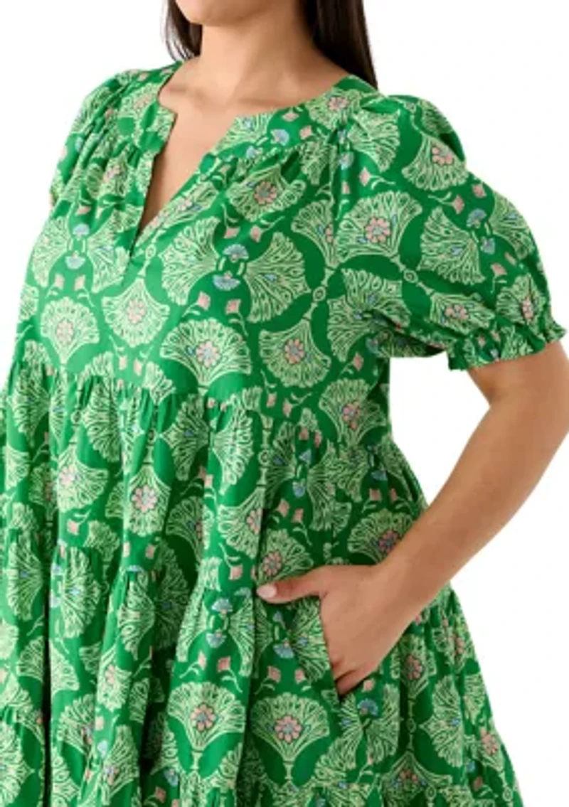 Plus Print Peasant Dress