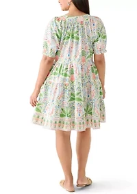 Plus Print Peasant Dress
