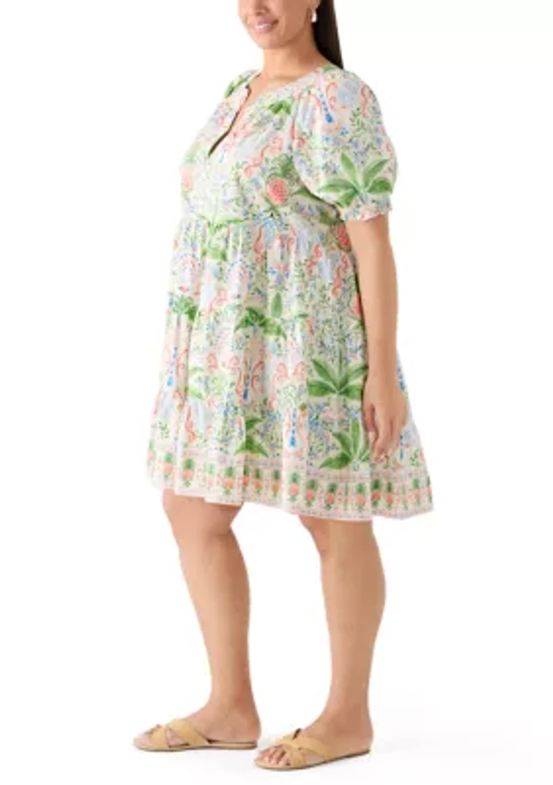 Plus Print Peasant Dress