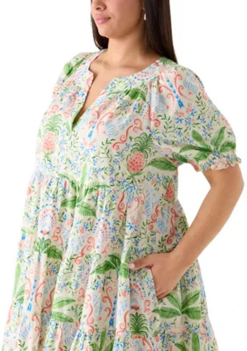 Plus Print Peasant Dress