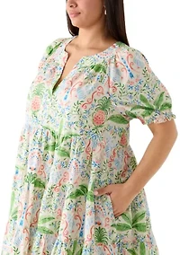 Plus Print Peasant Dress