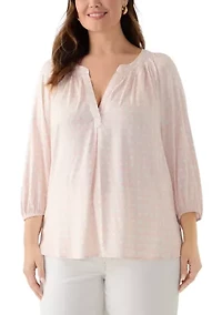 Plus 3/4 Sleeve Printed Peasant Top