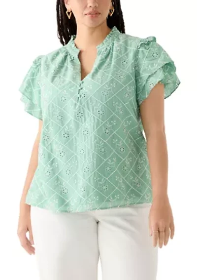 Plus Double Flutter Embellished Blouse