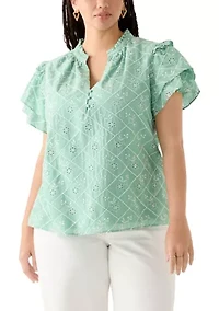 Plus Double Flutter Embellished Blouse