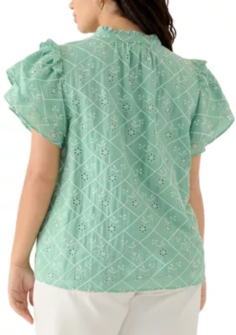 Plus Double Flutter Embellished Blouse