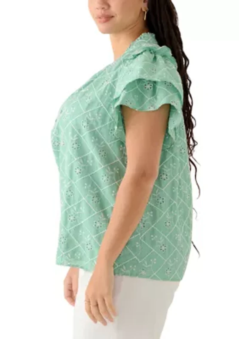 Plus Double Flutter Embellished Blouse