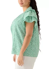 Plus Double Flutter Embellished Blouse