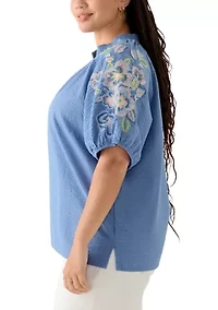 Plus Short Sleeve Textured Woven Blouse