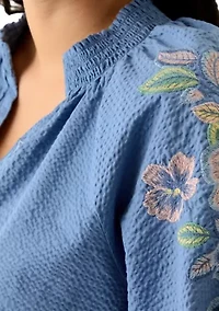 Plus Short Sleeve Textured Woven Blouse