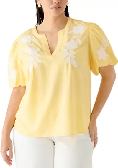 Plus Short Sleeve Split Neck Top